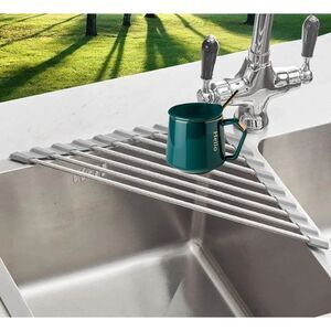 Roll-Up Triangle Dish Drying Rack Corner Sink Dish Drainer Space Saving NWT